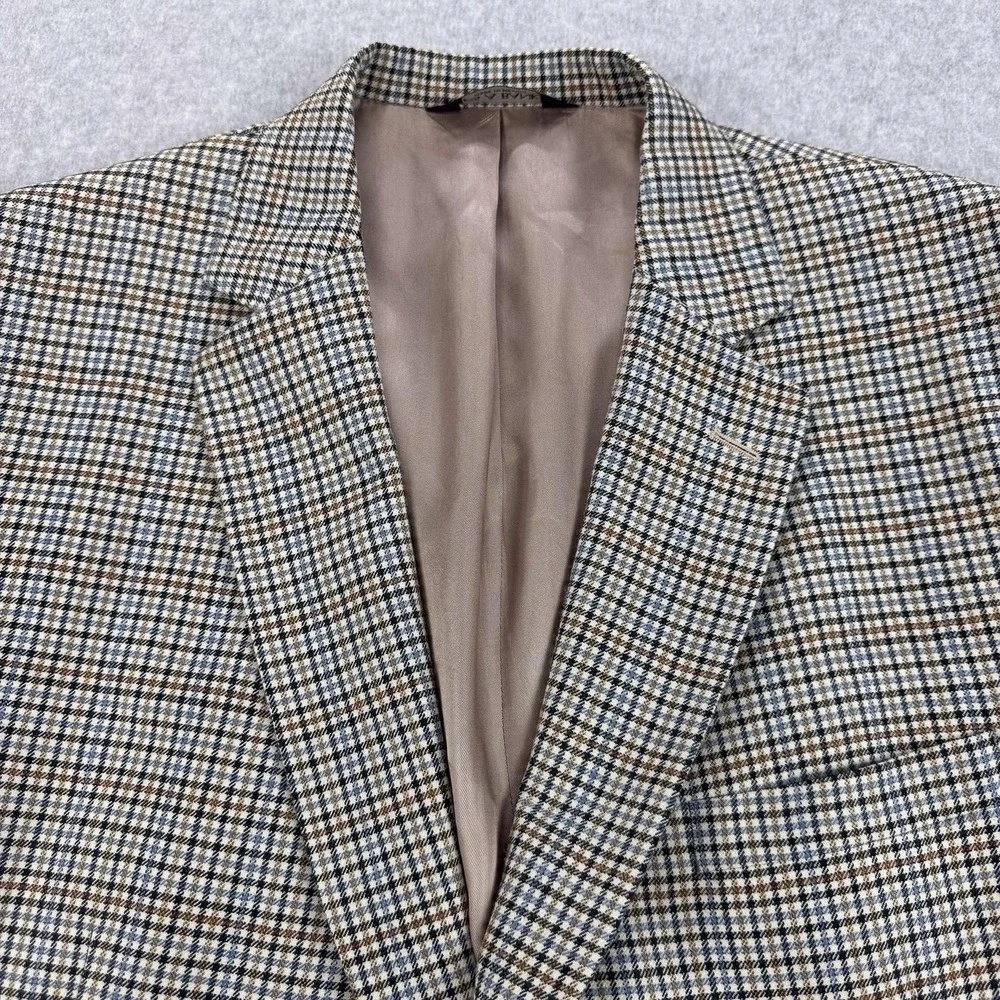 Jos A Bank Blazer Mens 46R Brown Check Silk Wool Tweed Sport Coat Jacket Classic